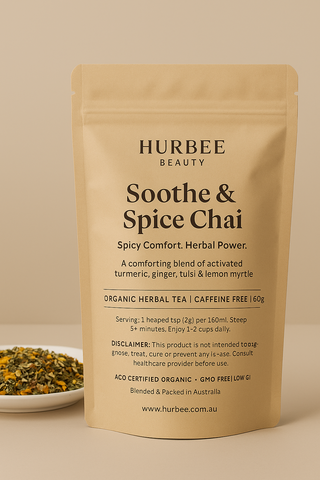 Organic Anti-Inflammatory Herbal Tea with Turmeric – Hurbee Soothe & Spice Chai